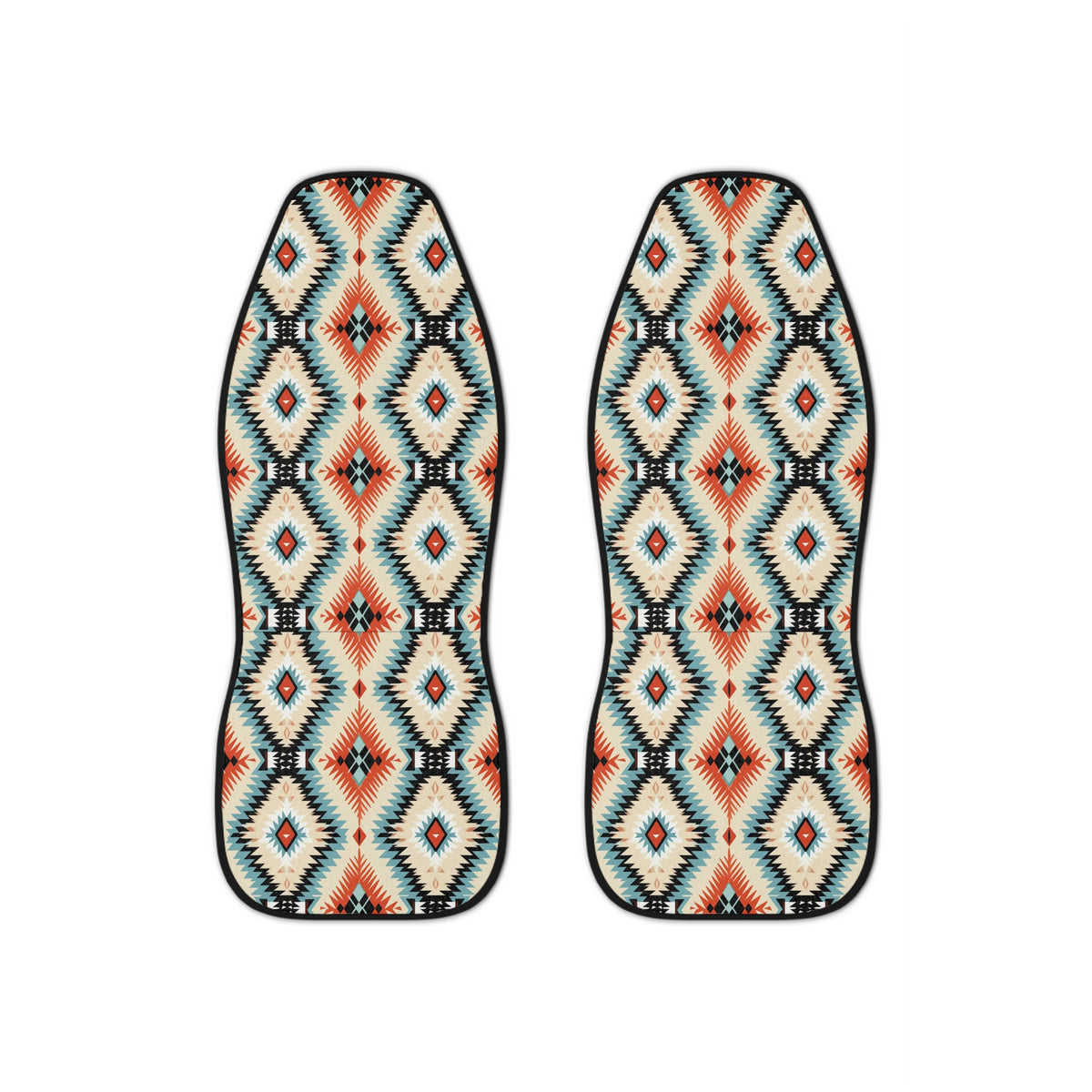 Teal aztec diamond car seat covers, set of two shown side by side