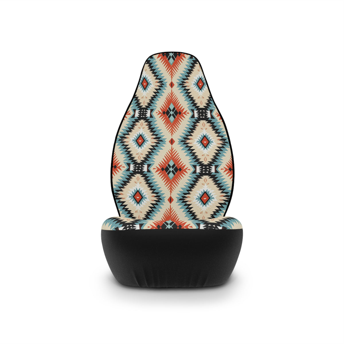 Teal aztec diamond car seat covers, single cover on a seat, front view