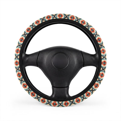 Teal aztec diamond steering wheel cover, front view