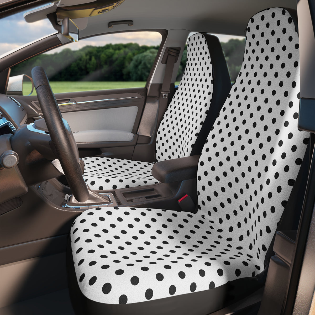 White big polka dot car seat covers, product view 2