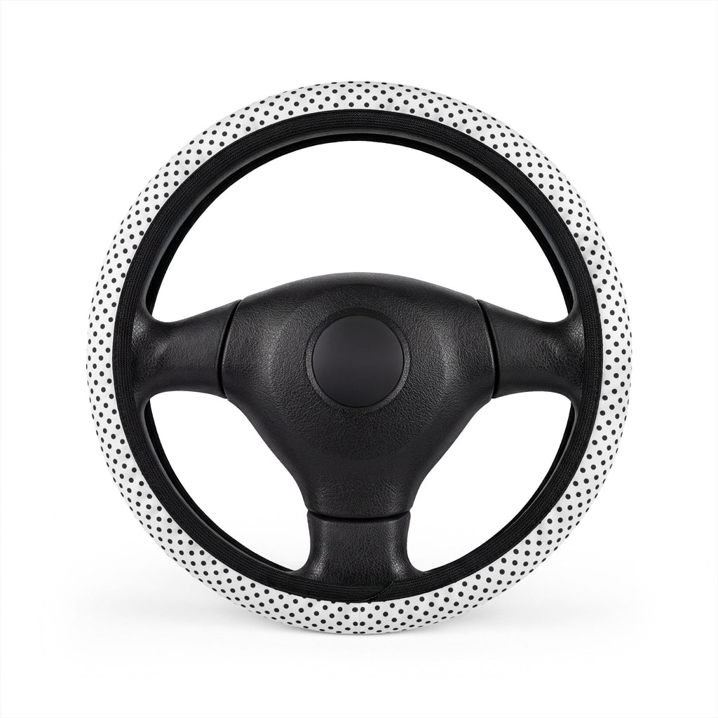 White big polka dot steering wheel cover, on a steering wheel