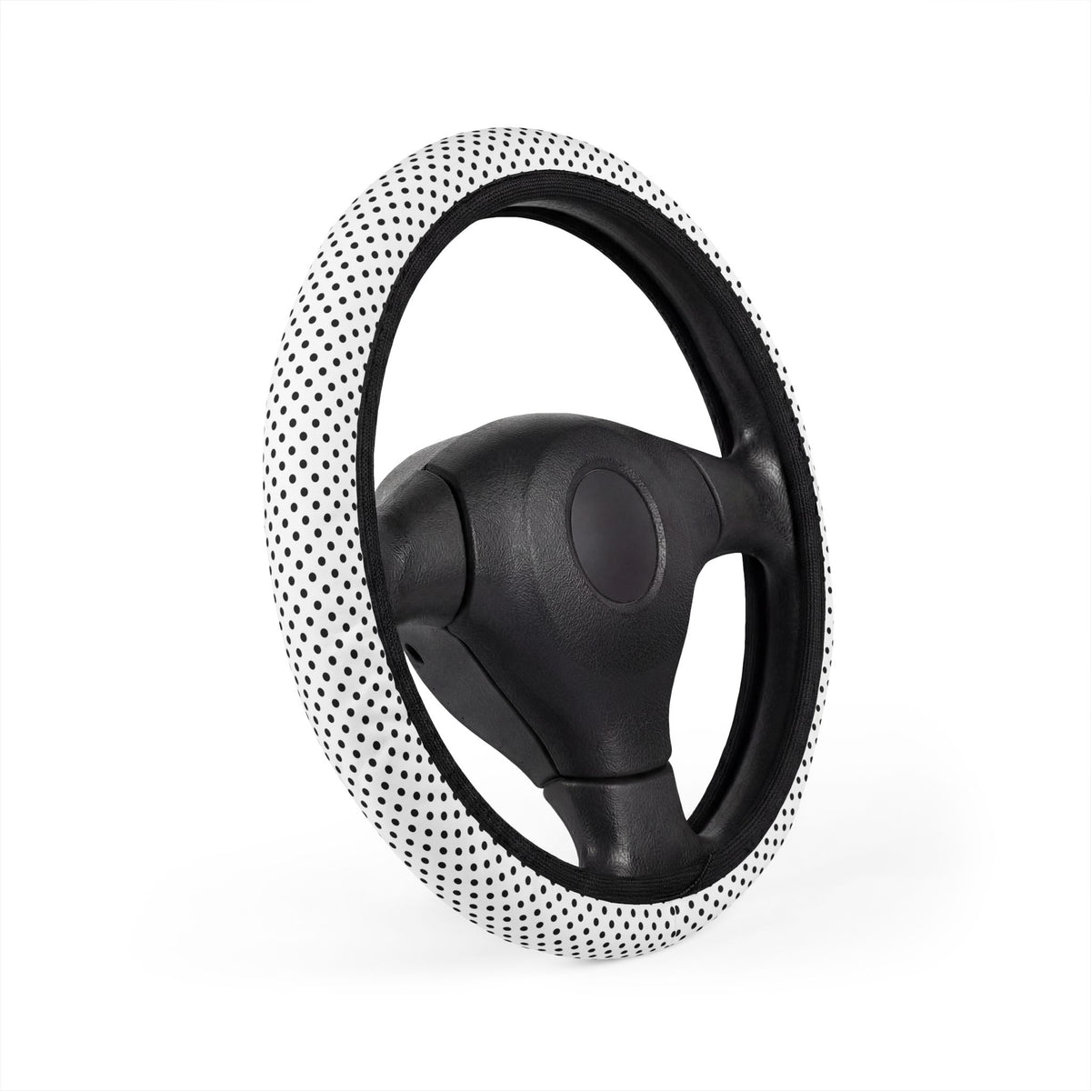 White big polka dot steering wheel cover, product view 2