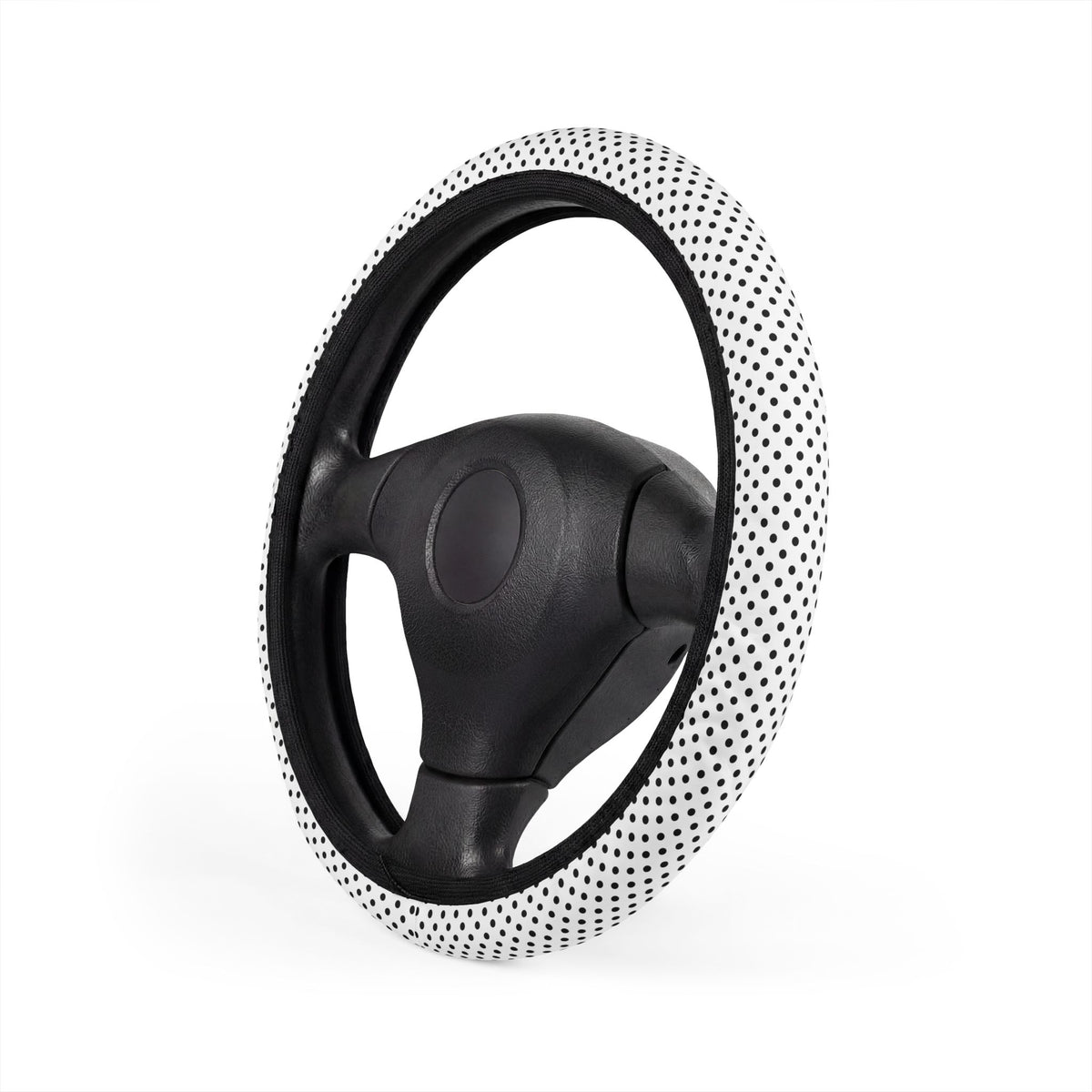 White big polka dot steering wheel cover, product view 3