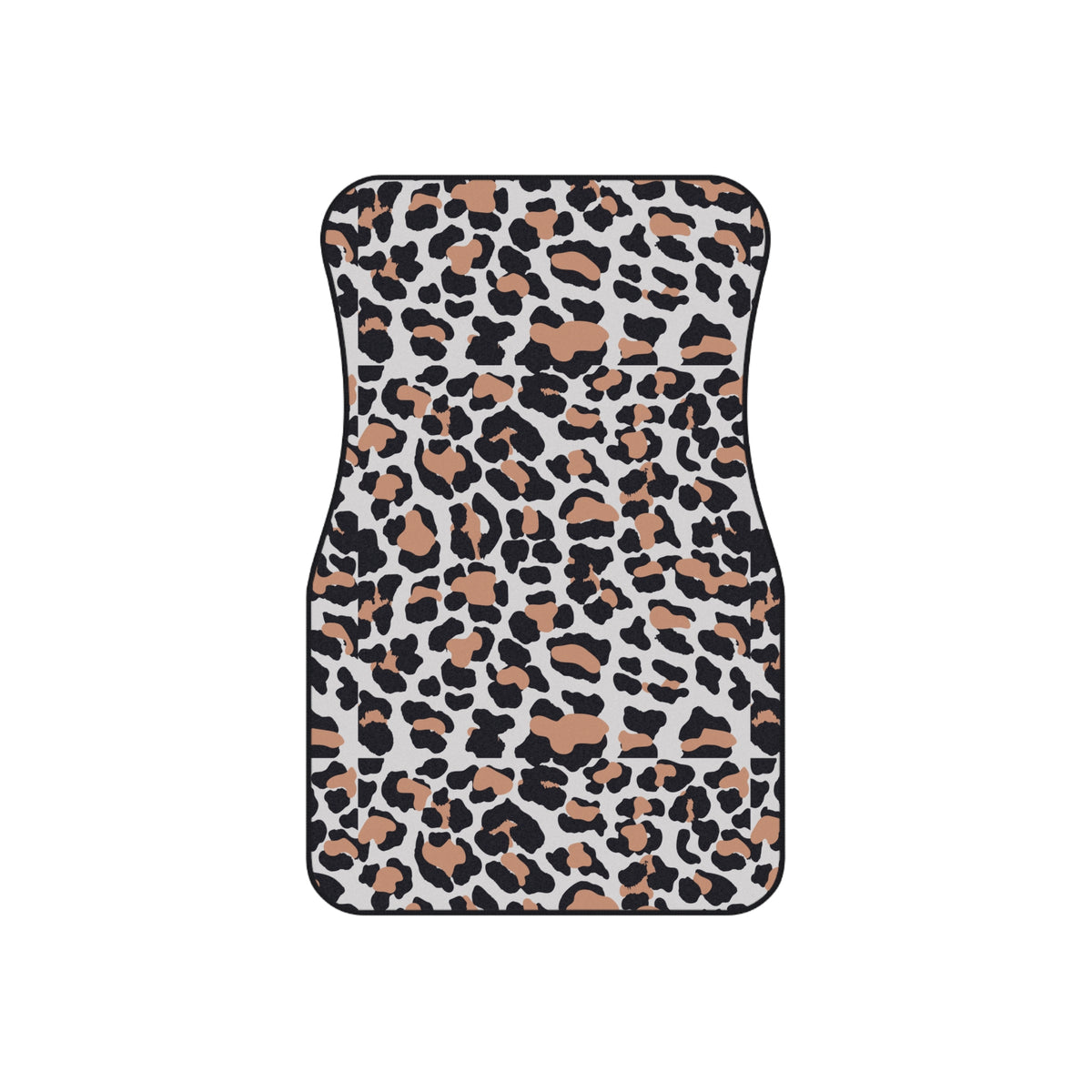 White brown leopard print car mats, set of four, front and rear mats