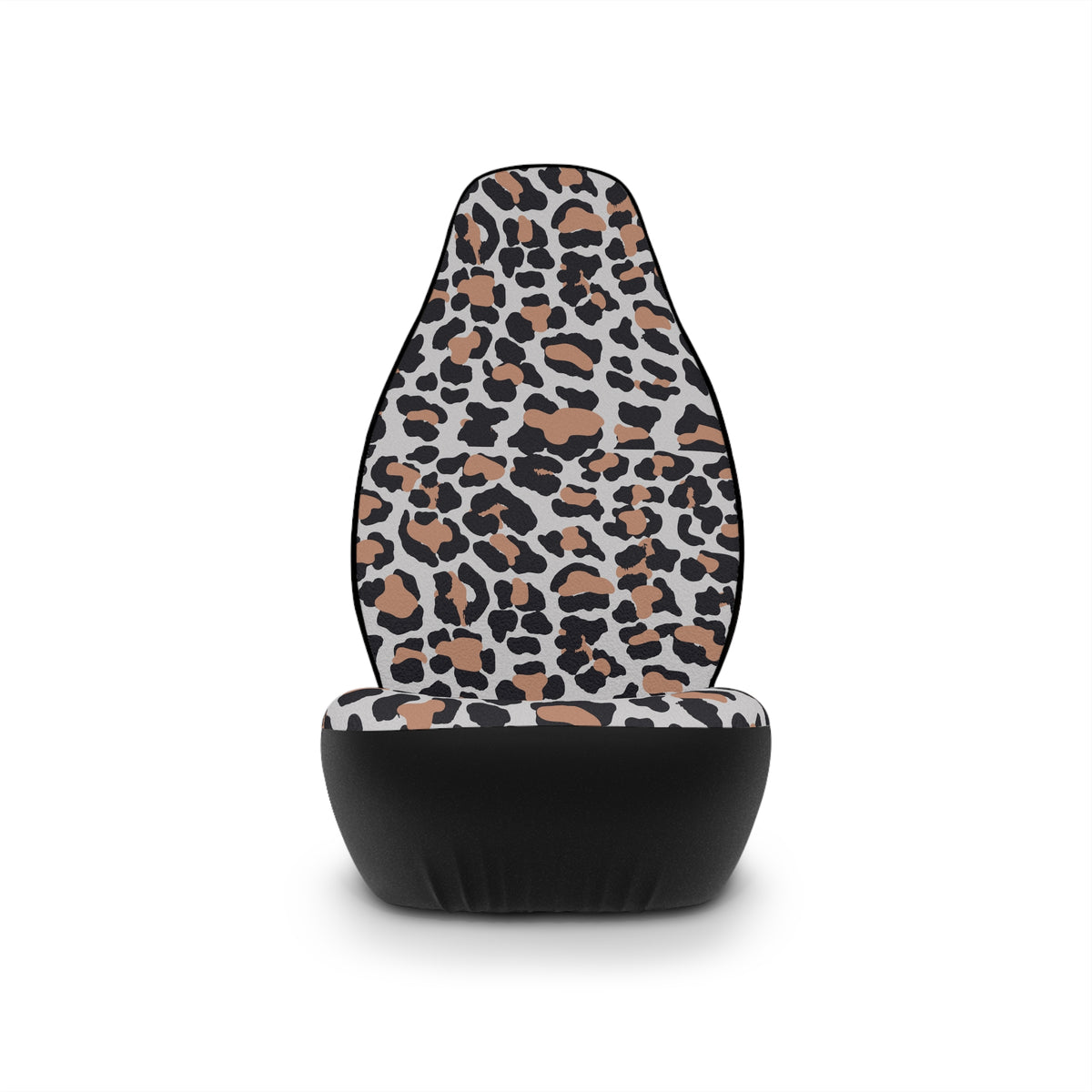 White brown leopard print car seat covers, single cover on a seat, front view