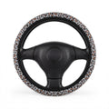 White brown leopard print steering wheel cover, front view
