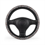 White brown leopard print steering wheel cover, front view