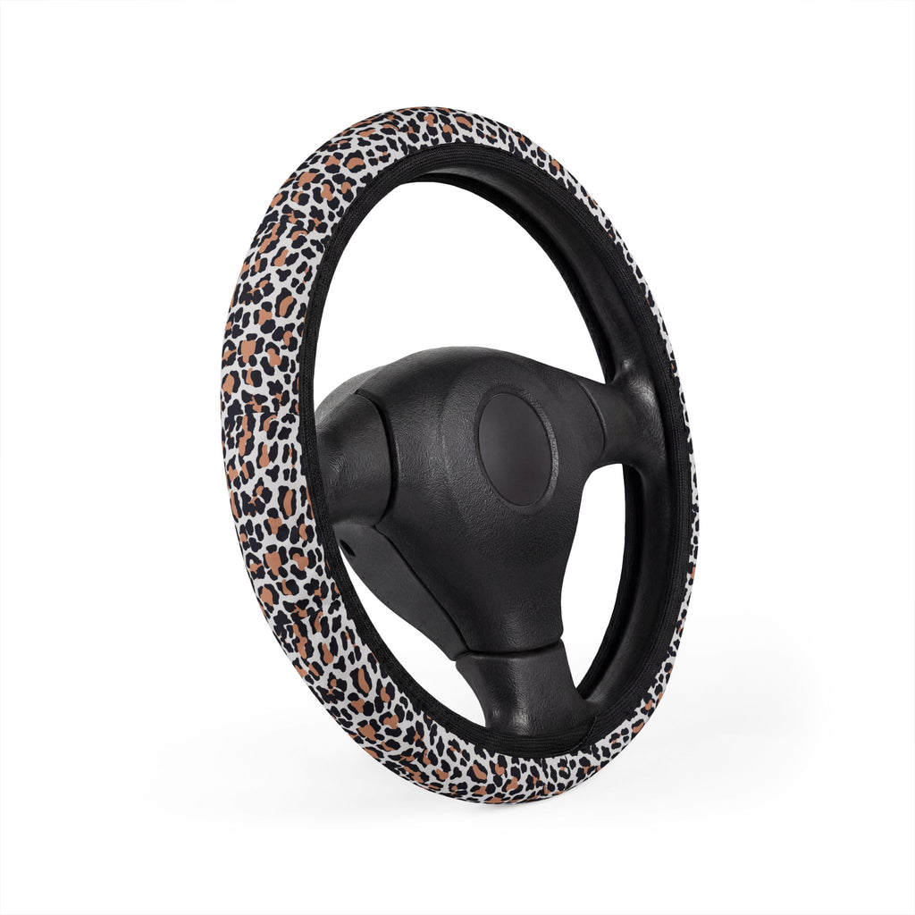 White brown leopard print steering wheel cover, product view 3