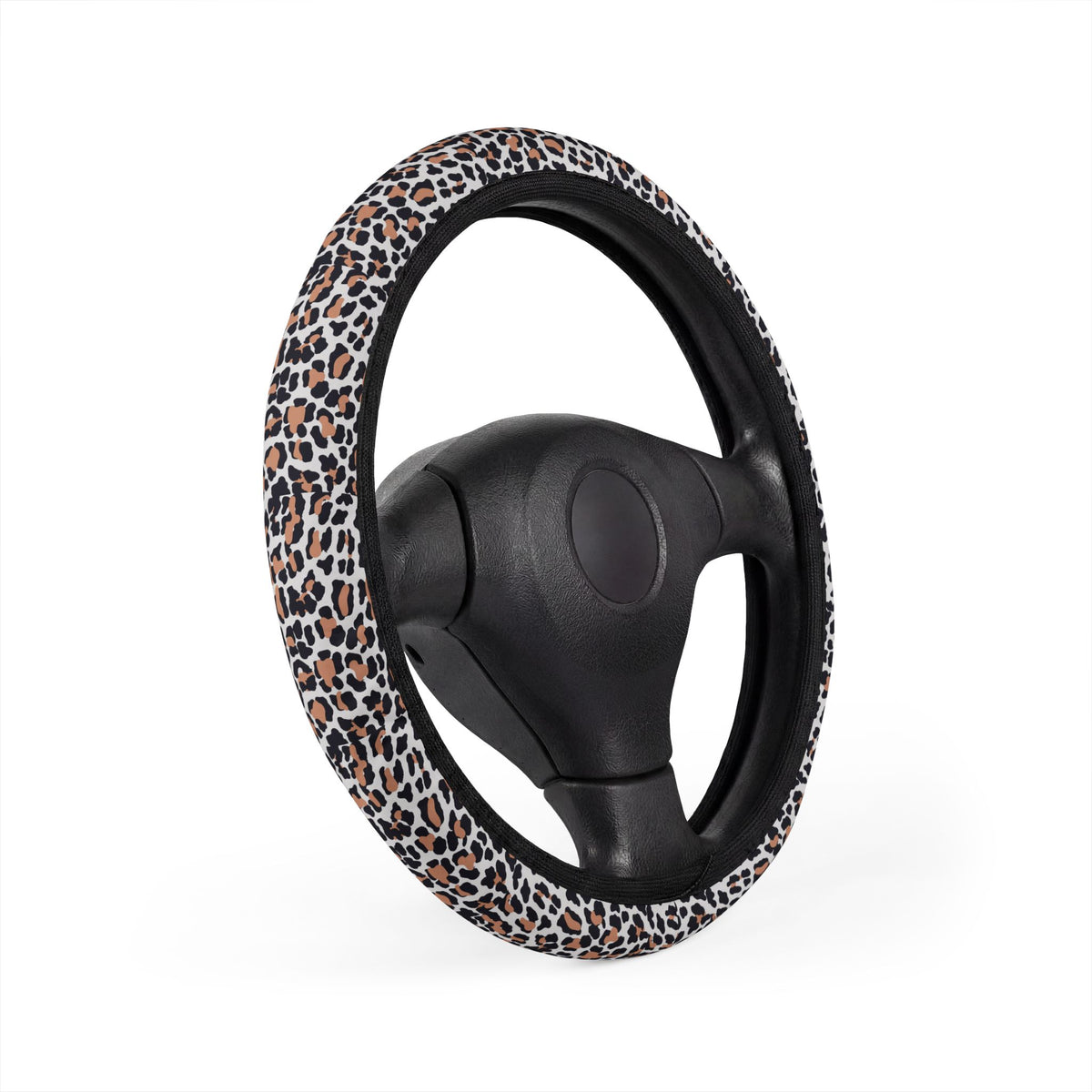White brown leopard print steering wheel cover, product view 3