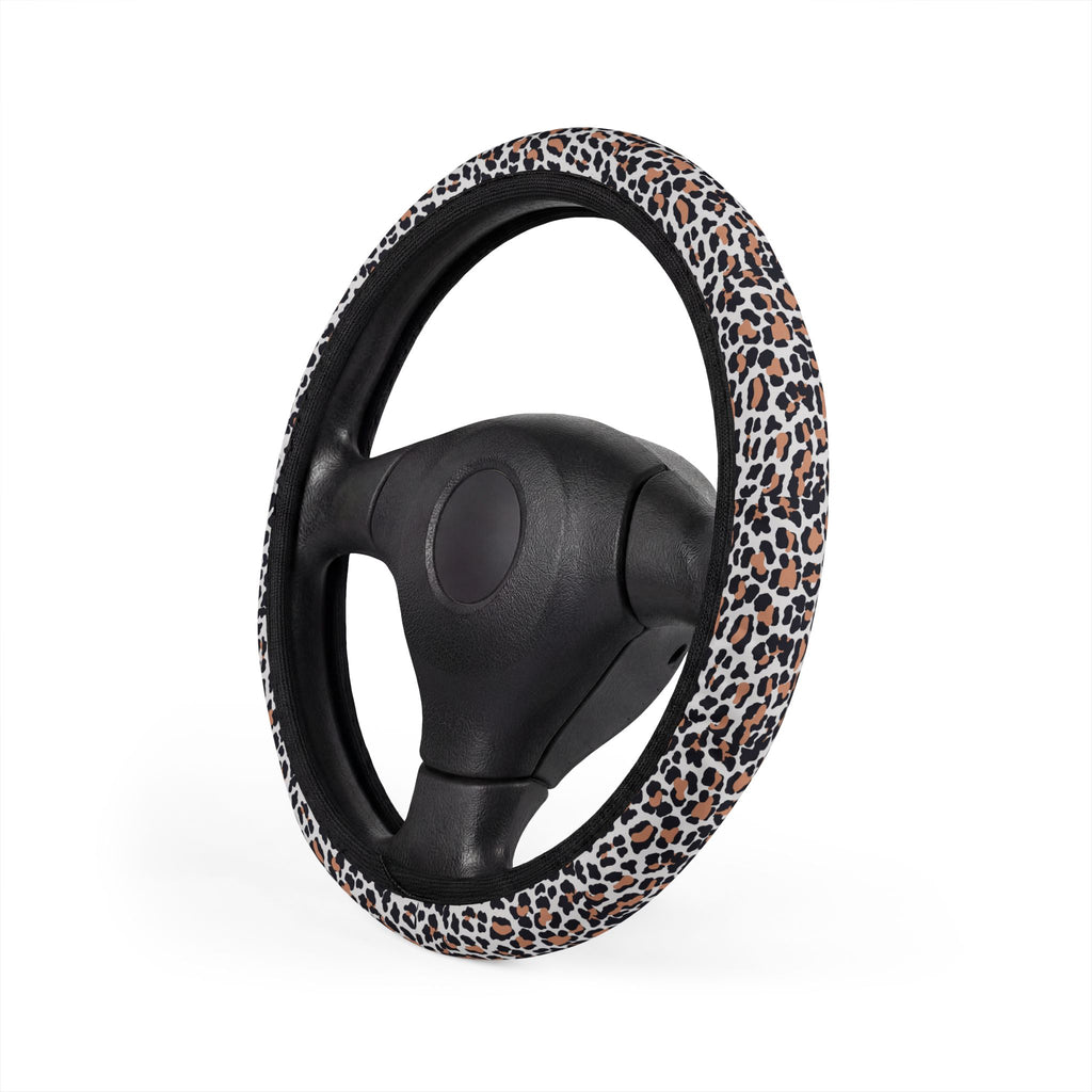 White brown leopard print steering wheel cover, product view 4