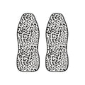 White leopard print car seat covers, set of two shown side by side