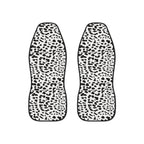 White leopard print car seat covers, set of two shown side by side