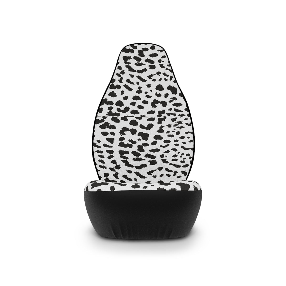 White leopard print car seat covers, single cover on a seat, front view