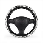 White leopard print steering wheel cover, front view