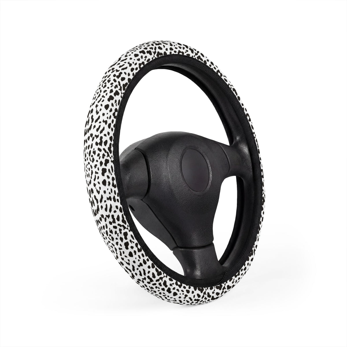 White leopard print steering wheel cover, product view 4