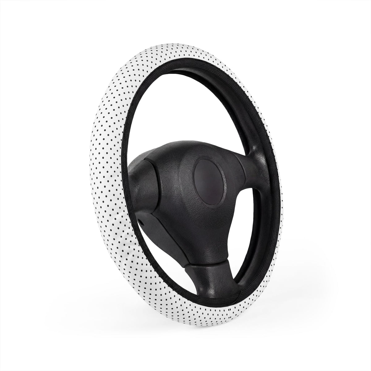 White polka dot steering wheel cover, product view 3