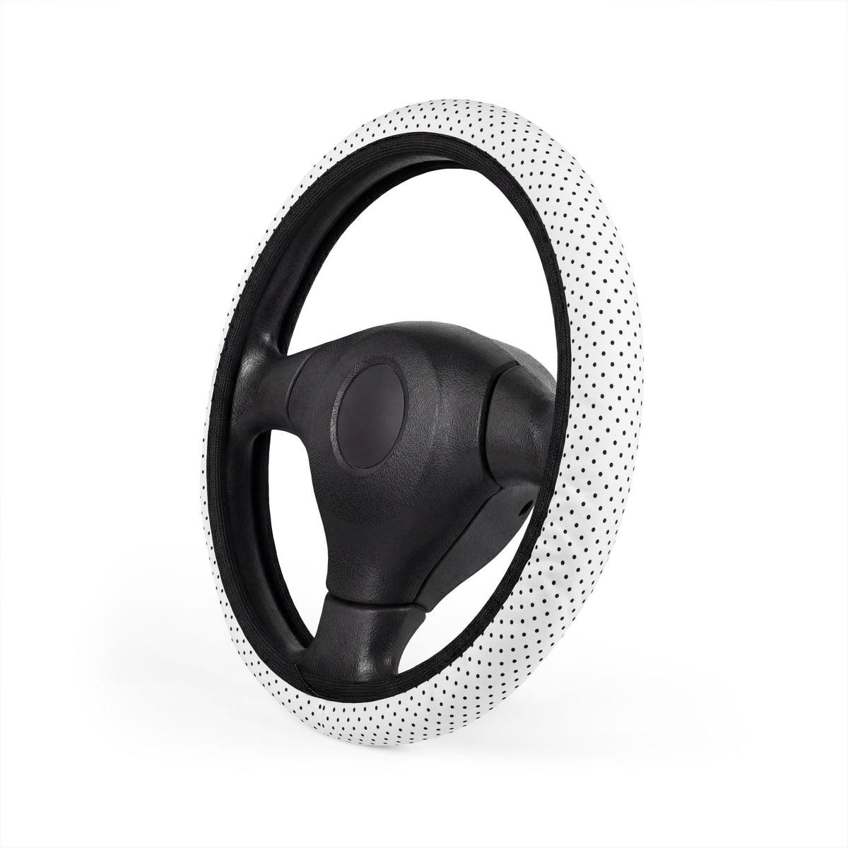White polka dot steering wheel cover, product view 4