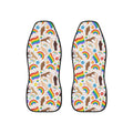 White rainbow flags car seat covers, set of two shown side by side