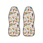 White rainbow flags car seat covers, set of two shown side by side