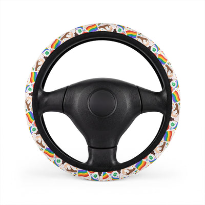 White rainbow flags steering wheel cover, on a steering wheel